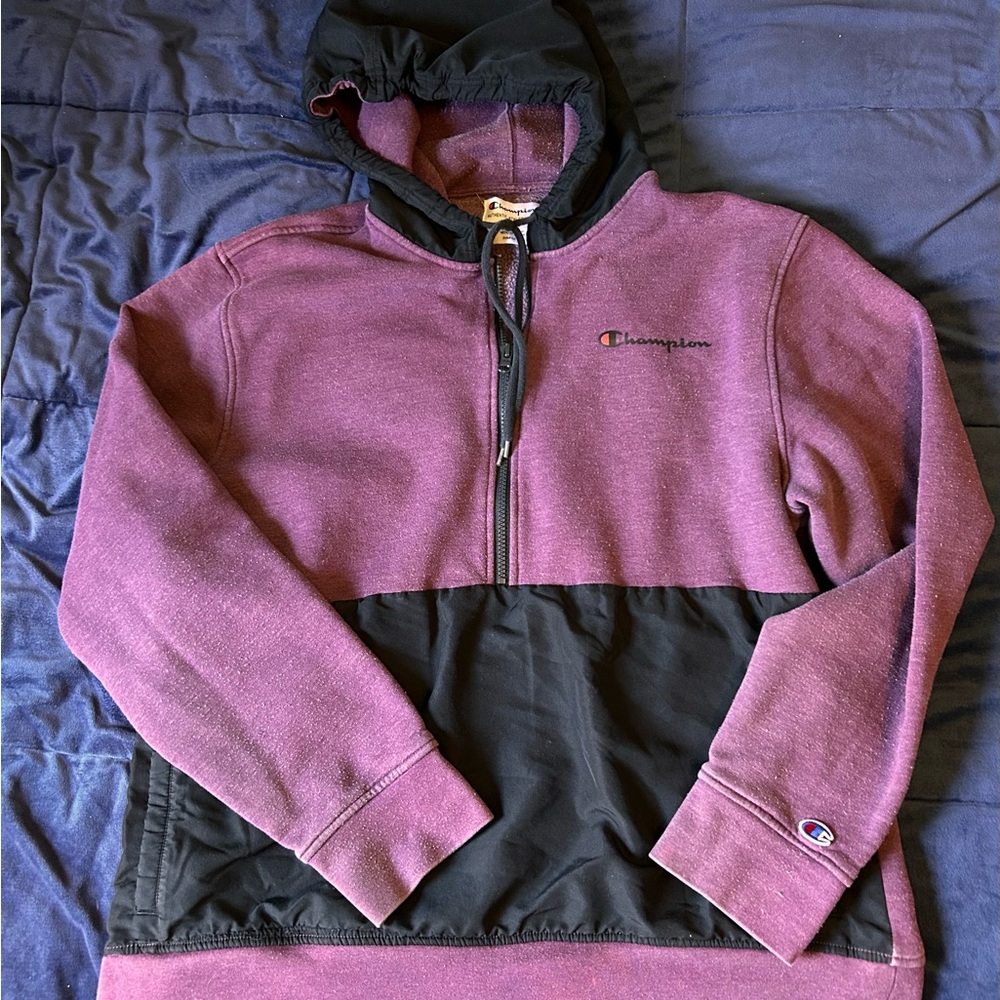 Champion Two-Tone Pullover Hoodie in Plum and Black